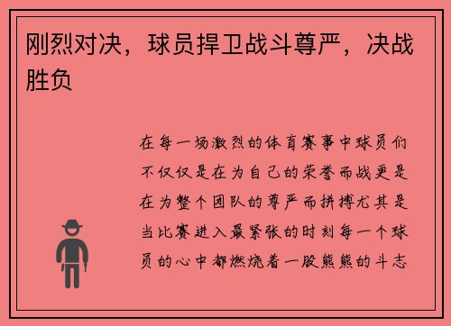 刚烈对决,球员捍卫战斗尊严,决战胜负