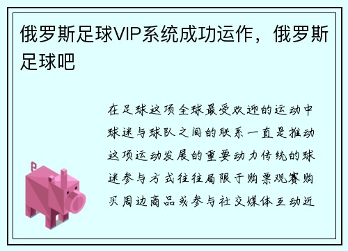 俄罗斯足球VIP系统成功运作,俄罗斯足球吧