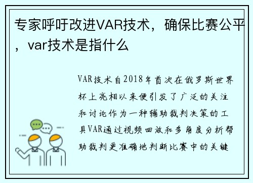 专家呼吁改进VAR技术,确保比赛公平,var技术是指什么
