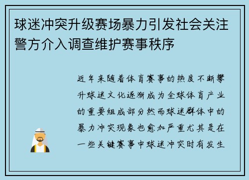 球迷冲突升级赛场暴力引发社会关注警方介入调查维护赛事秩序